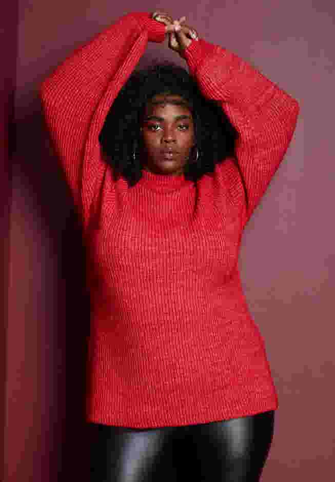 Puff-Sleeve Mockneck Sweater image number 0