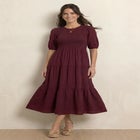 Short Sleeve Smocked Bodice Midi Dress image number null