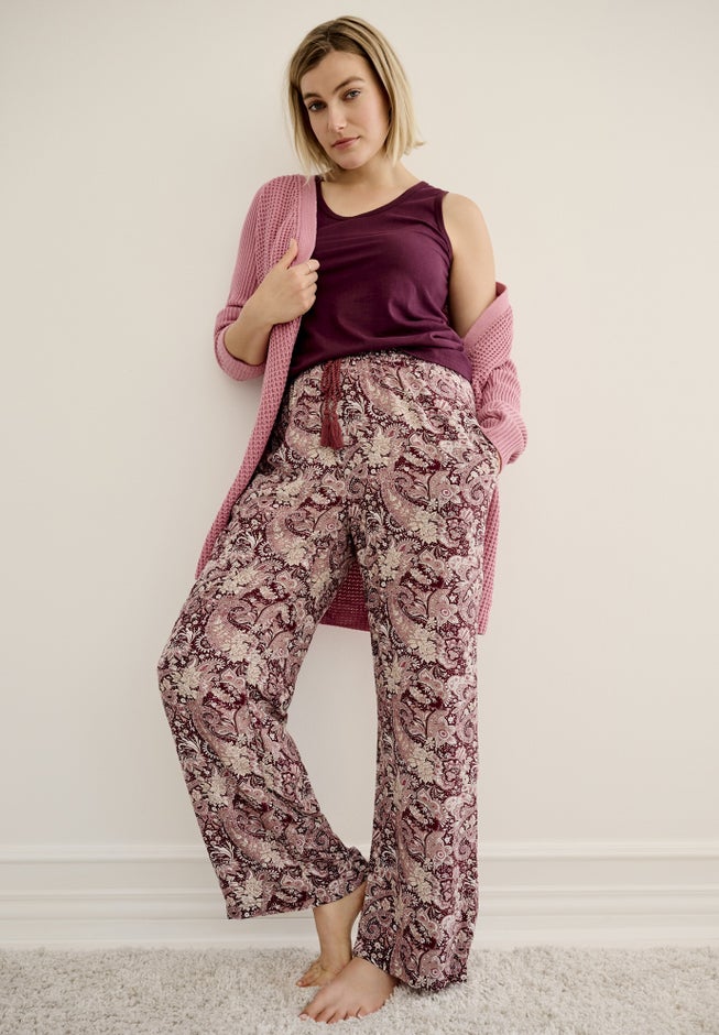 Wide-Leg Sleep Pant with Tassel Drawstring image number null