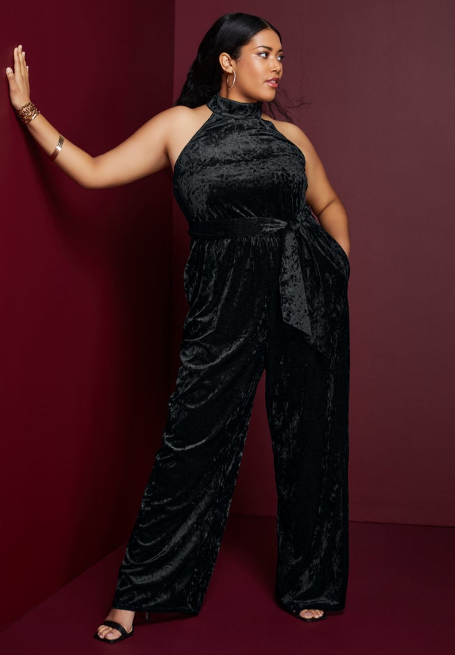 Crushed Velvet Halterneck Jumpsuit image number 0