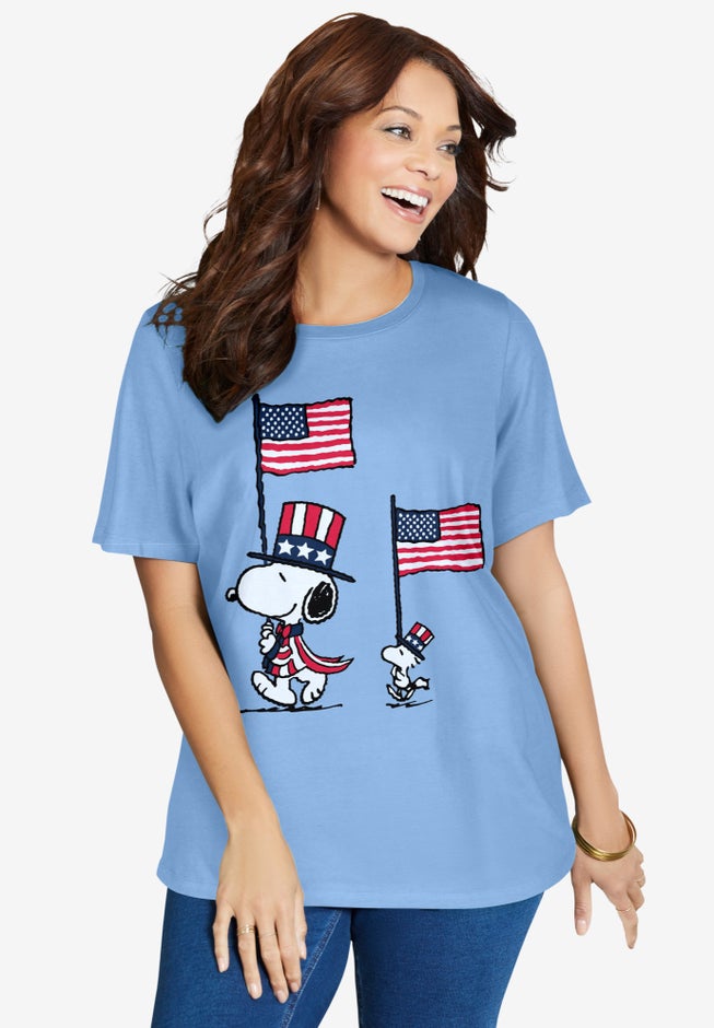 Peanuts Blue Snoopy Woodstock Crewneck Tee image number 0