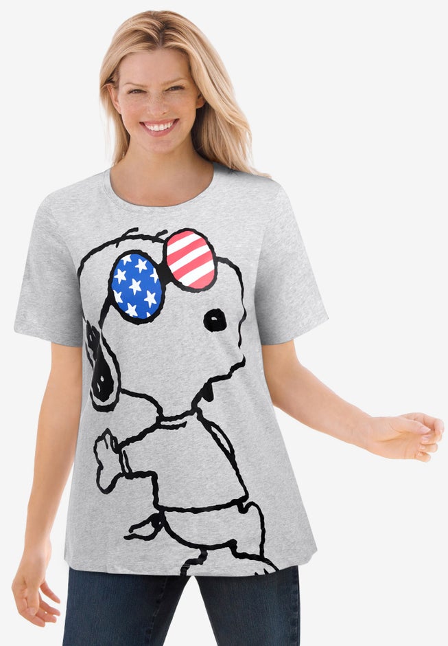 Peanuts Heather Grey Snoopy Glasses Crewneck Tee image number null