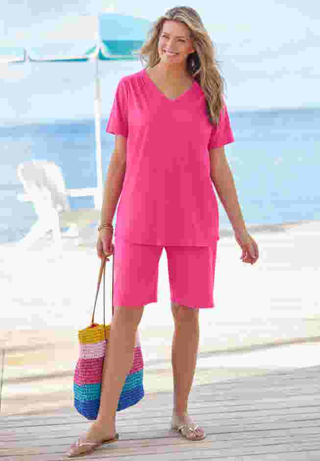 Short-Sleeve V-Neck Shirred Tee image number 9