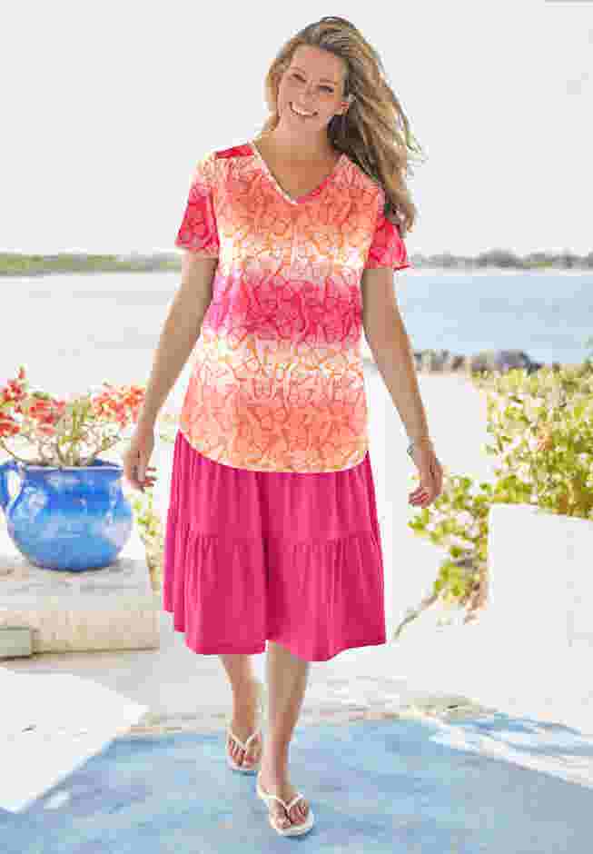 Short-Sleeve V-Neck Shirred Tee image number 8