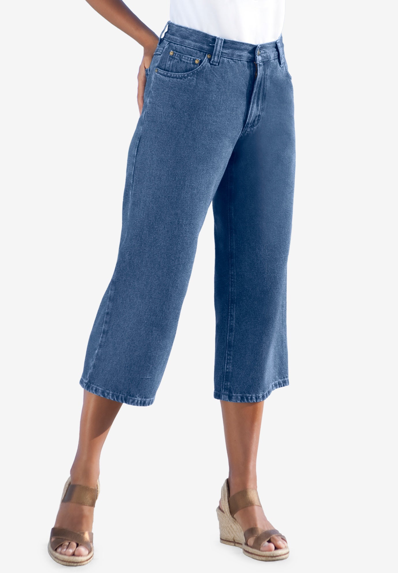 Perfect 5-Pocket Back-Elastic Denim Capri image number 0