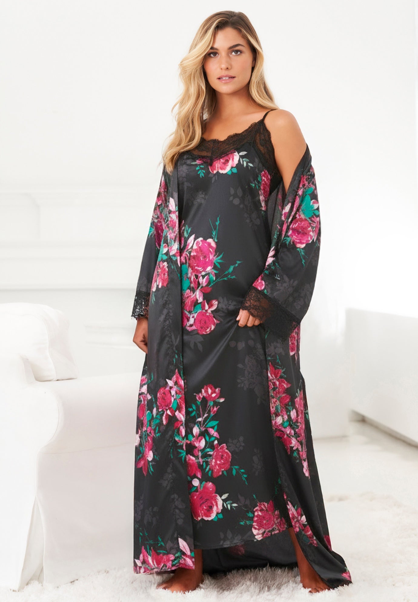 The Luxe Satin Long Peignoir Set image number 0