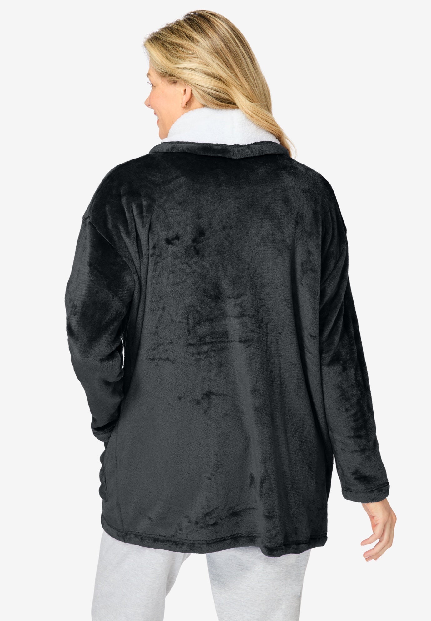 Sherpa Lined Collar Microfleece Bed Jacket  image number 1