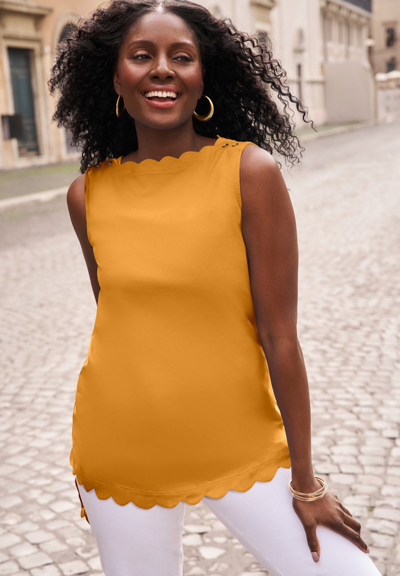 Sleeveless Scallop Boatneck Tee image number 0