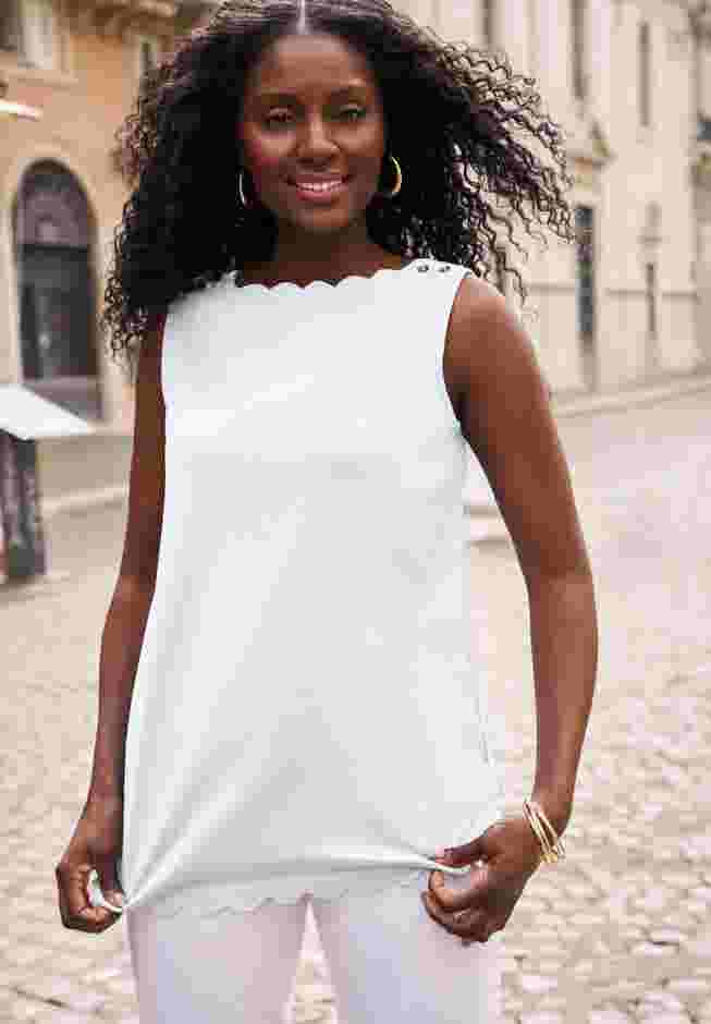 Sleeveless Scallop Boatneck Tee image number 0