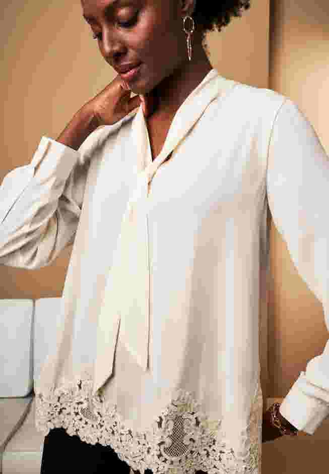 Lace Trim Bow Blouse image number 1