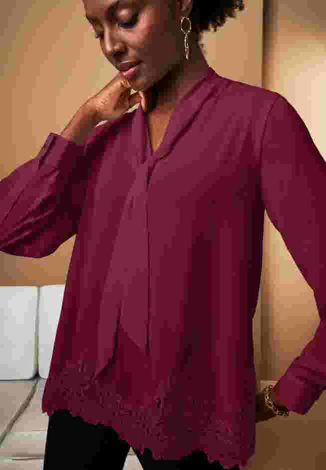 Lace Trim Bow Blouse image number 2