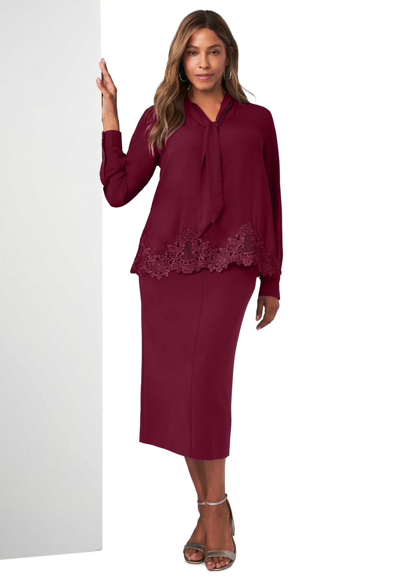 Lace Trim Bow Blouse image number 1