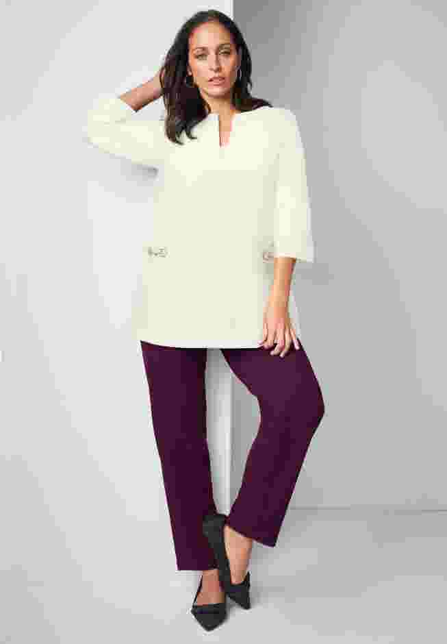 Gold Detail Split Neck Stretch Knit Tunic image number 0