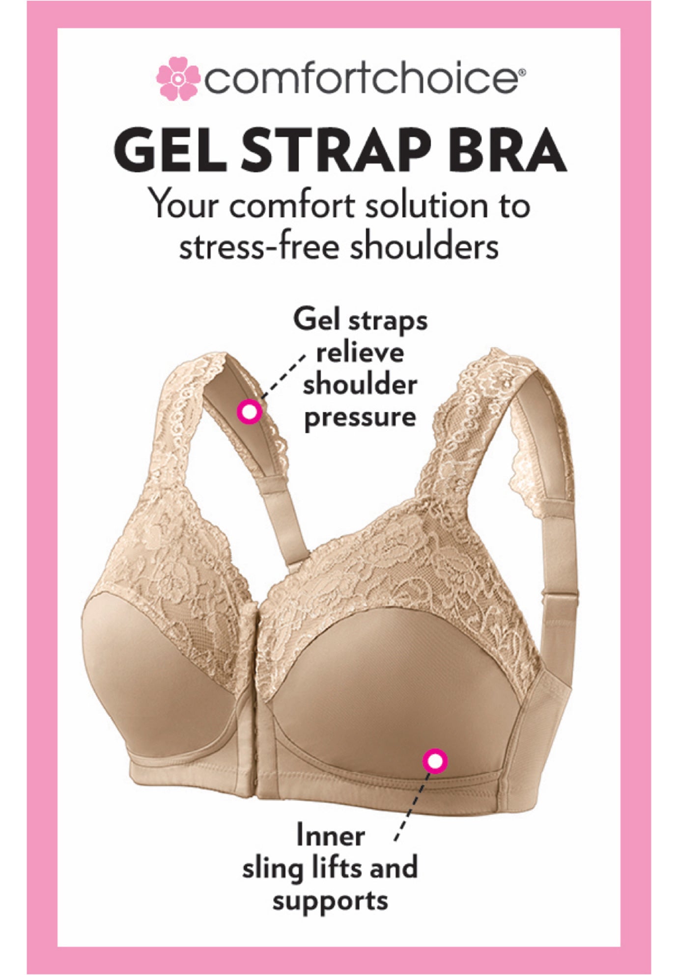 Front Close Wireless Gel Strap Bra image number 3