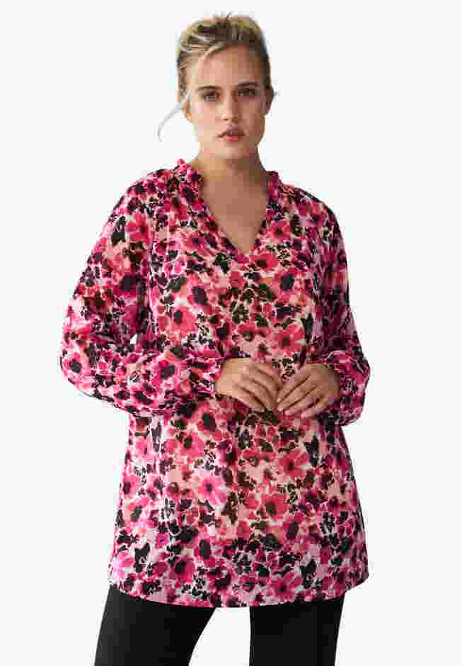 Notch Neck Blouson Sleeve Tunic image number 0