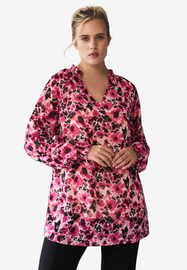 Notch Neck Blouson Sleeve Tunic image number null