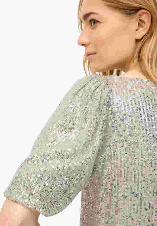 All-Over Sequin Blouson Sleeve Top image number 2