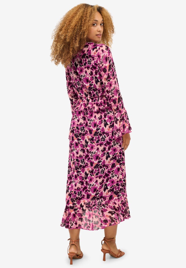 Sheer Ruffle Trim Empire Midi Dress image number null