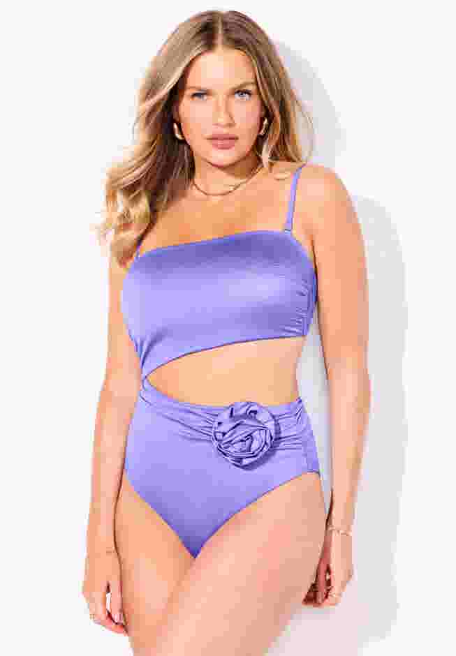Rosette Shimmer Cut-Out Bandeau One Piece Swimsuit image number 4