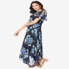 Plus Size Floral Sequin Flutter-Sleeve Gown &ndash; Handkerchief-Hem Maxi Dress image number null