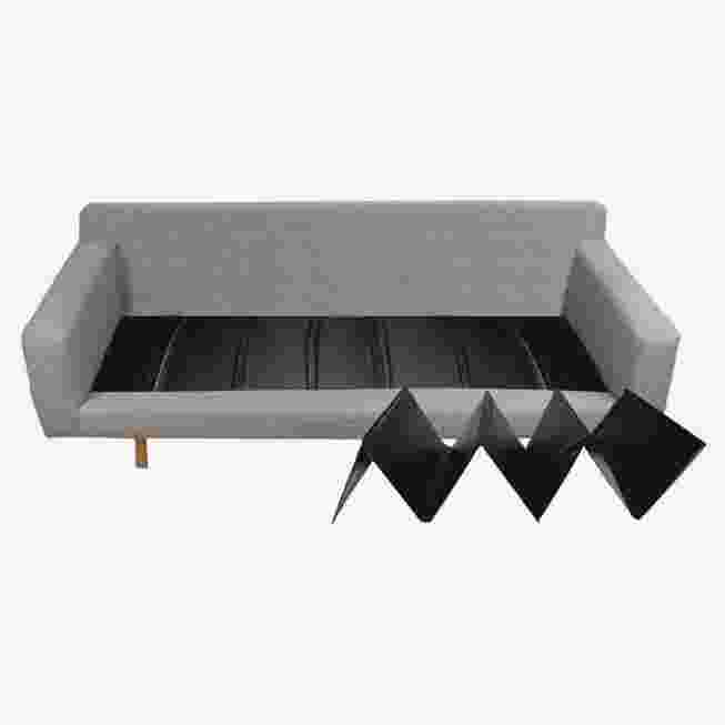 Exploded view of modular cushions and a sofa frame