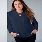 Pullover Collared Lace Up Shaker Sweater image number null