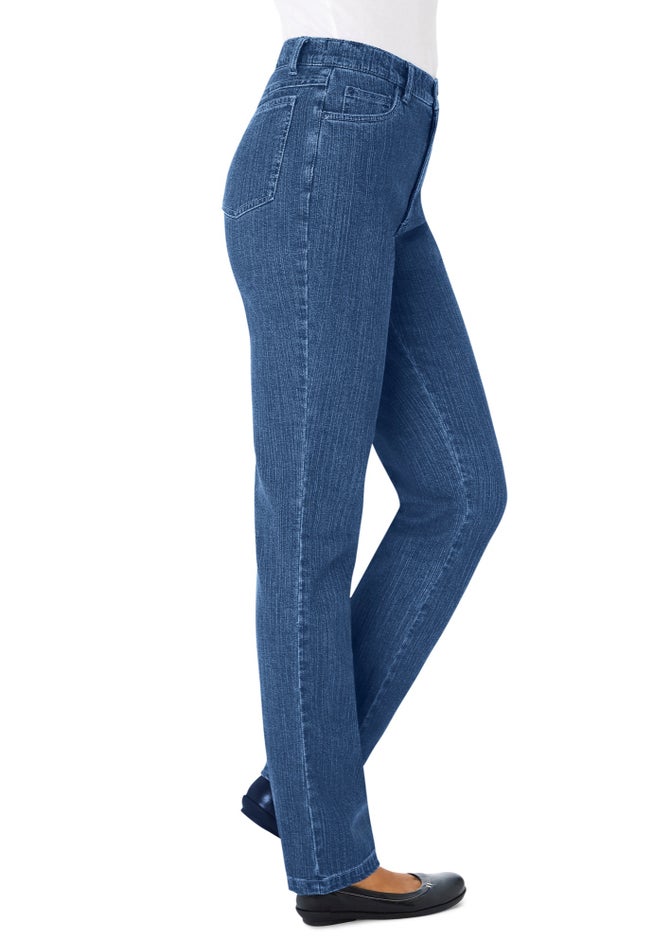 Stretch Built-in Slimming Panel Straight Leg Jeans image number 1