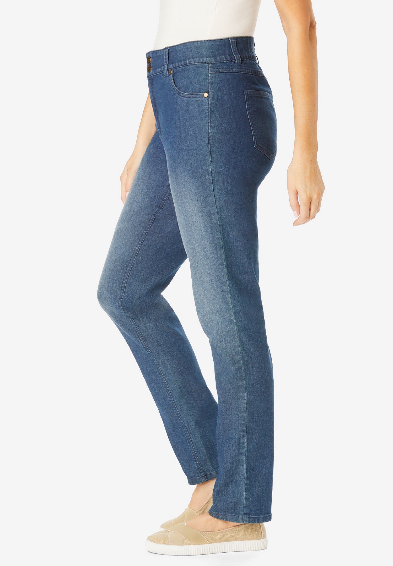 Stretch Built-in Slimming Panel Straight Leg Jeans image number 3