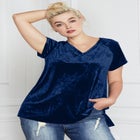 Stretch Crushed Velour V-neck Short Sleeve Tee image number 1
