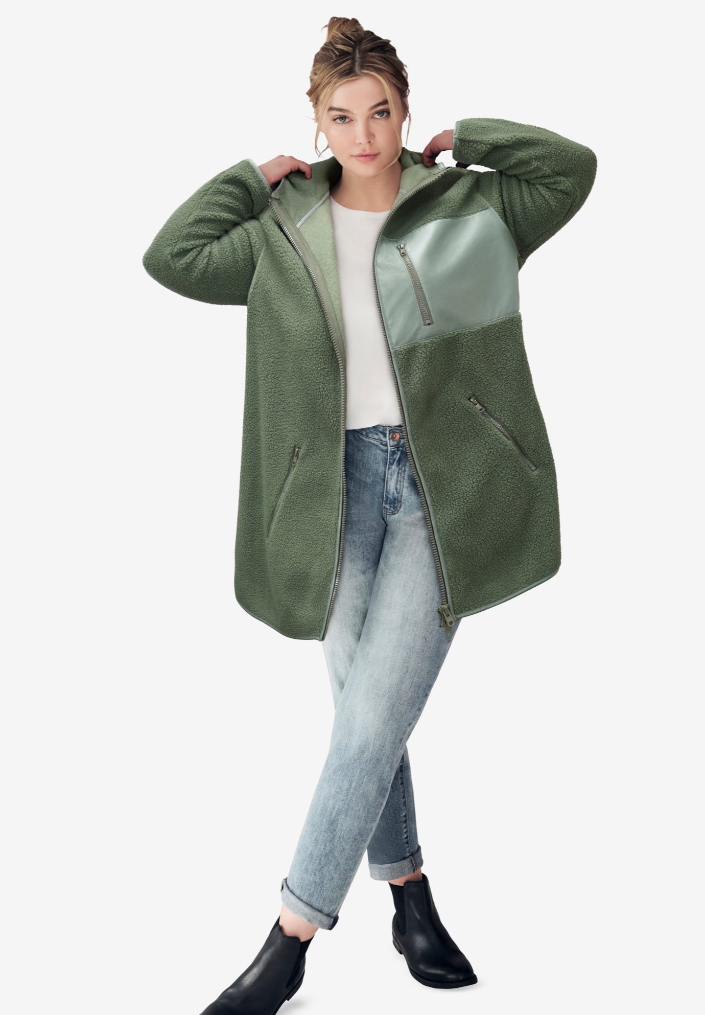 Zip Front Hooded Sherpa Jacket image number 0