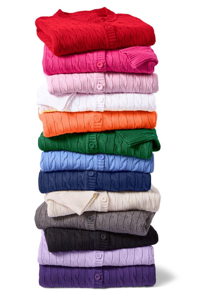 Cotton Cable Knit Cardigan Sweater image number 3