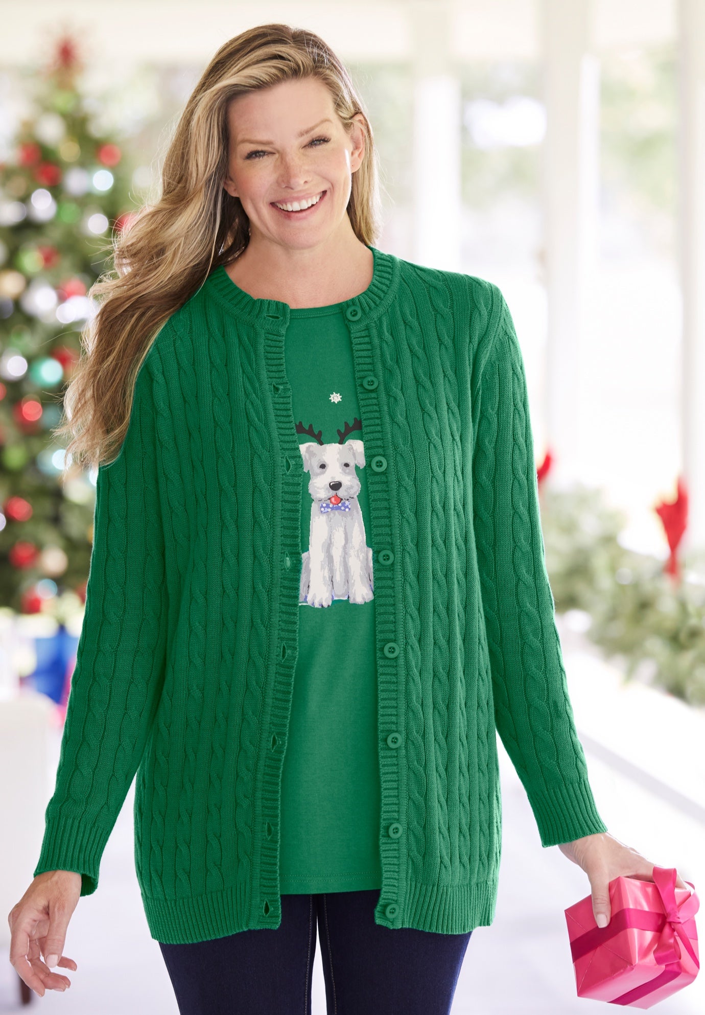 Cotton Cable Knit Cardigan Sweater image number 7