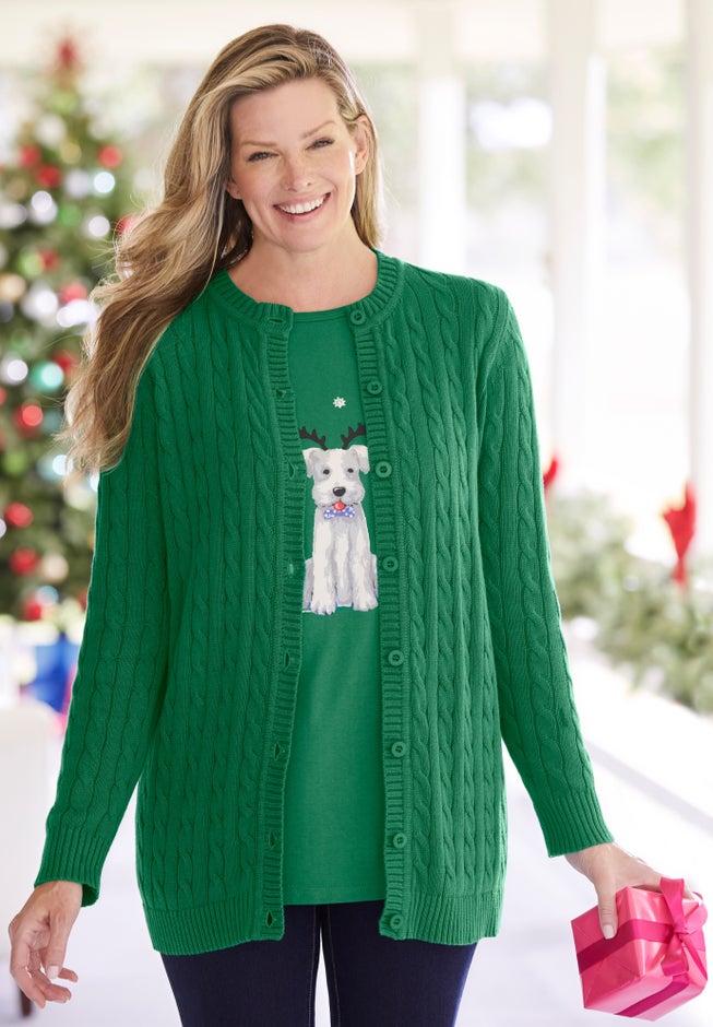 Cotton Cable Knit Cardigan Sweater image number 7