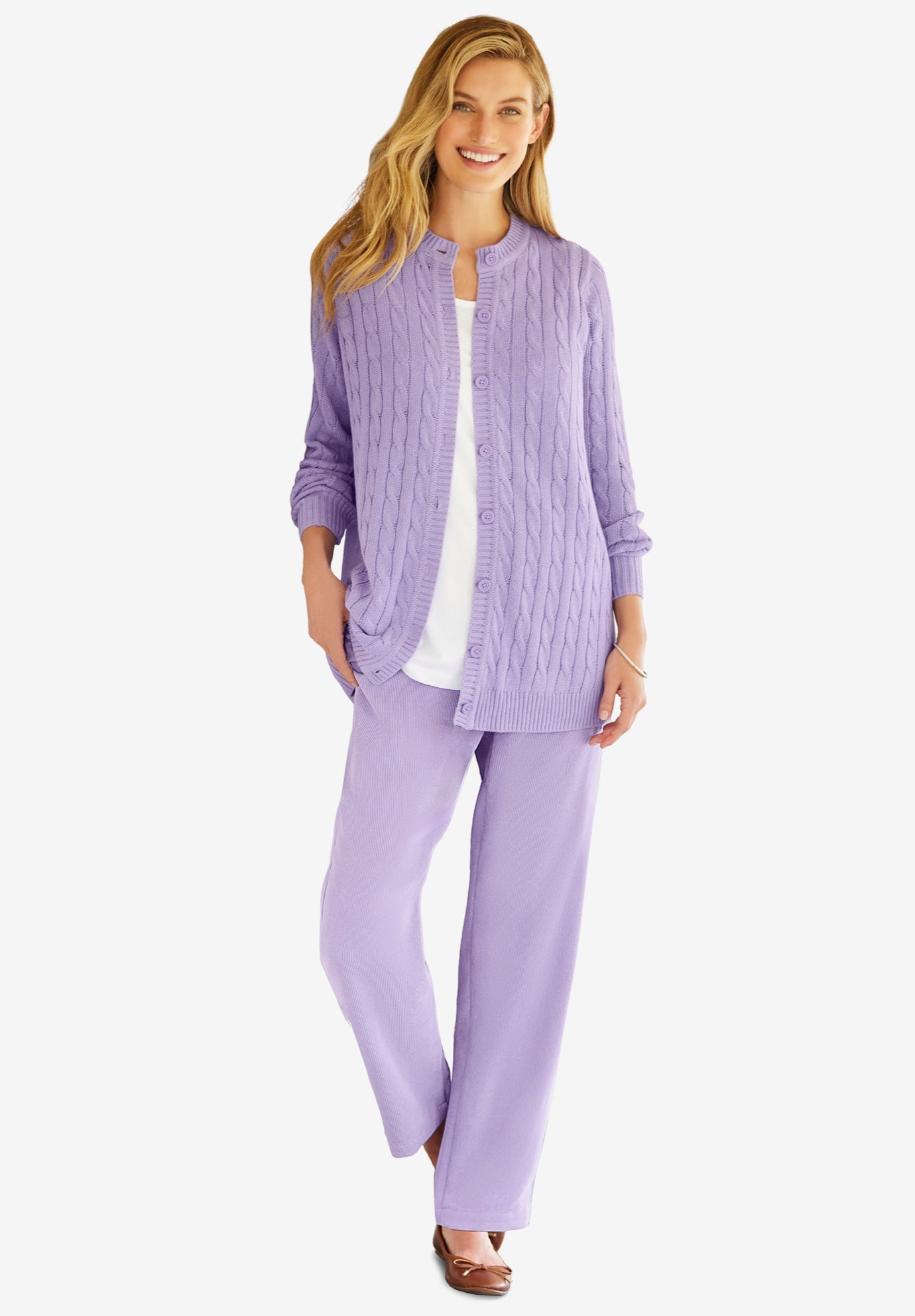 Cotton Cable Knit Cardigan Sweater image number 6