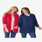 Cotton Cable Knit Cardigan Sweater image number null