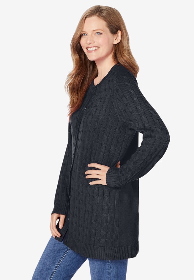 Cotton Cable Knit Cardigan Sweater image number 2