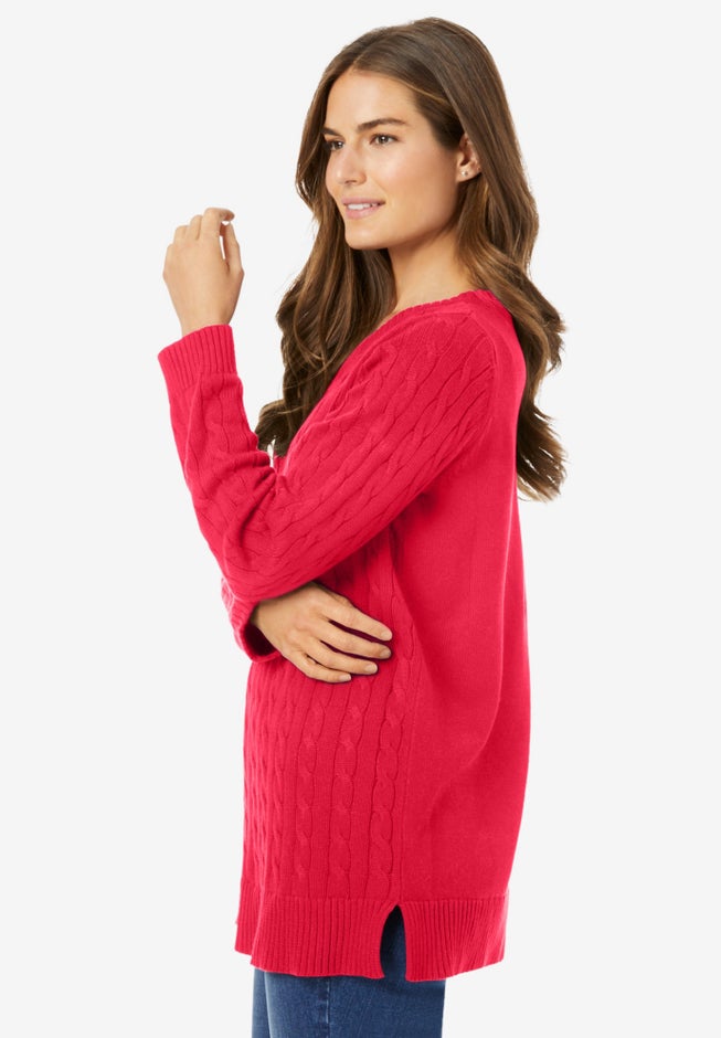 Cable Knit V-Neck Pullover Sweater image number 2