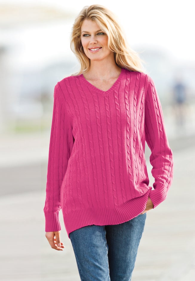 Cable Knit V-Neck Pullover Sweater image number 3