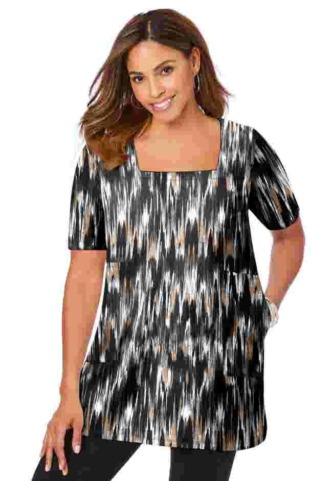 Stretch Cotton Square Neck Tunic image number 0