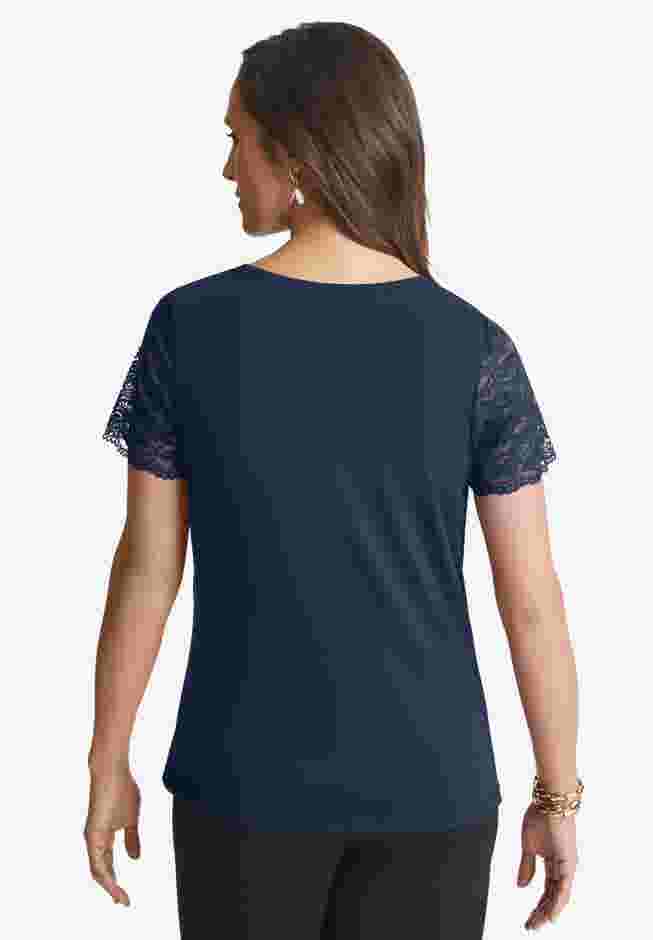 Stretch Lace Neckline Top image number 2