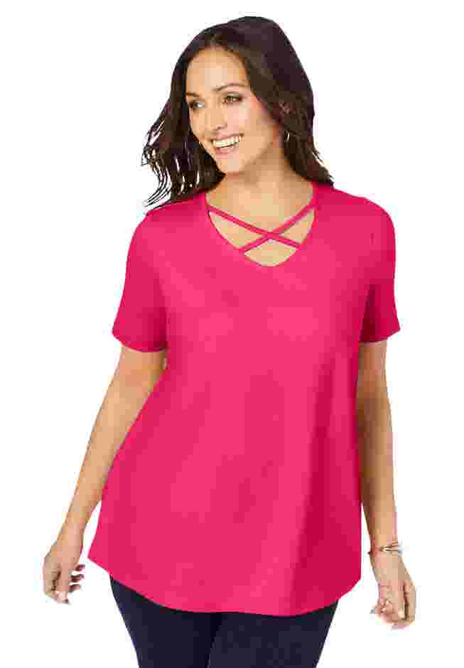 Stretch Cotton Crisscross Strap Tee image number 0
