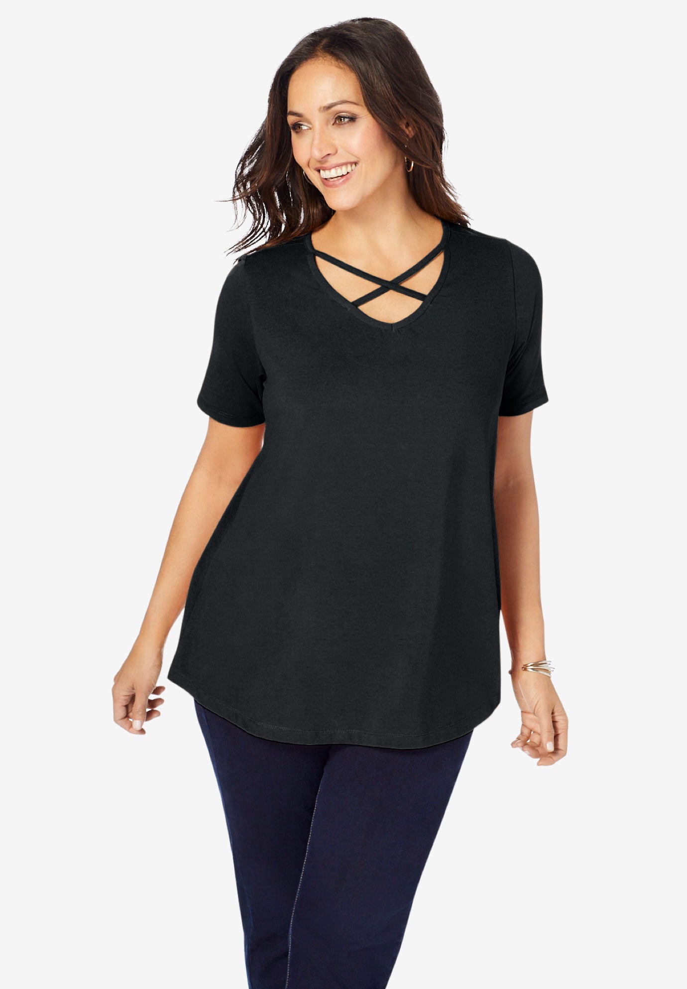 Stretch Cotton Crisscross Strap Tee image number 0