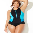 Chlorine Resistant High Neck Zip One Piece Swimsuit image number null