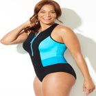 Chlorine Resistant High Neck Zip One Piece Swimsuit image number null