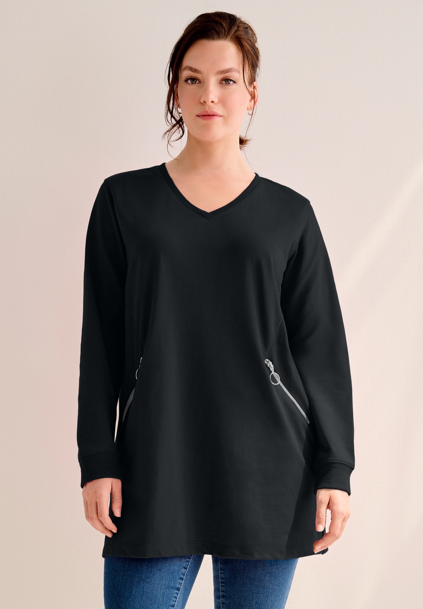 Zip Pocket French Terry Sweatshirt Tunic image number 0