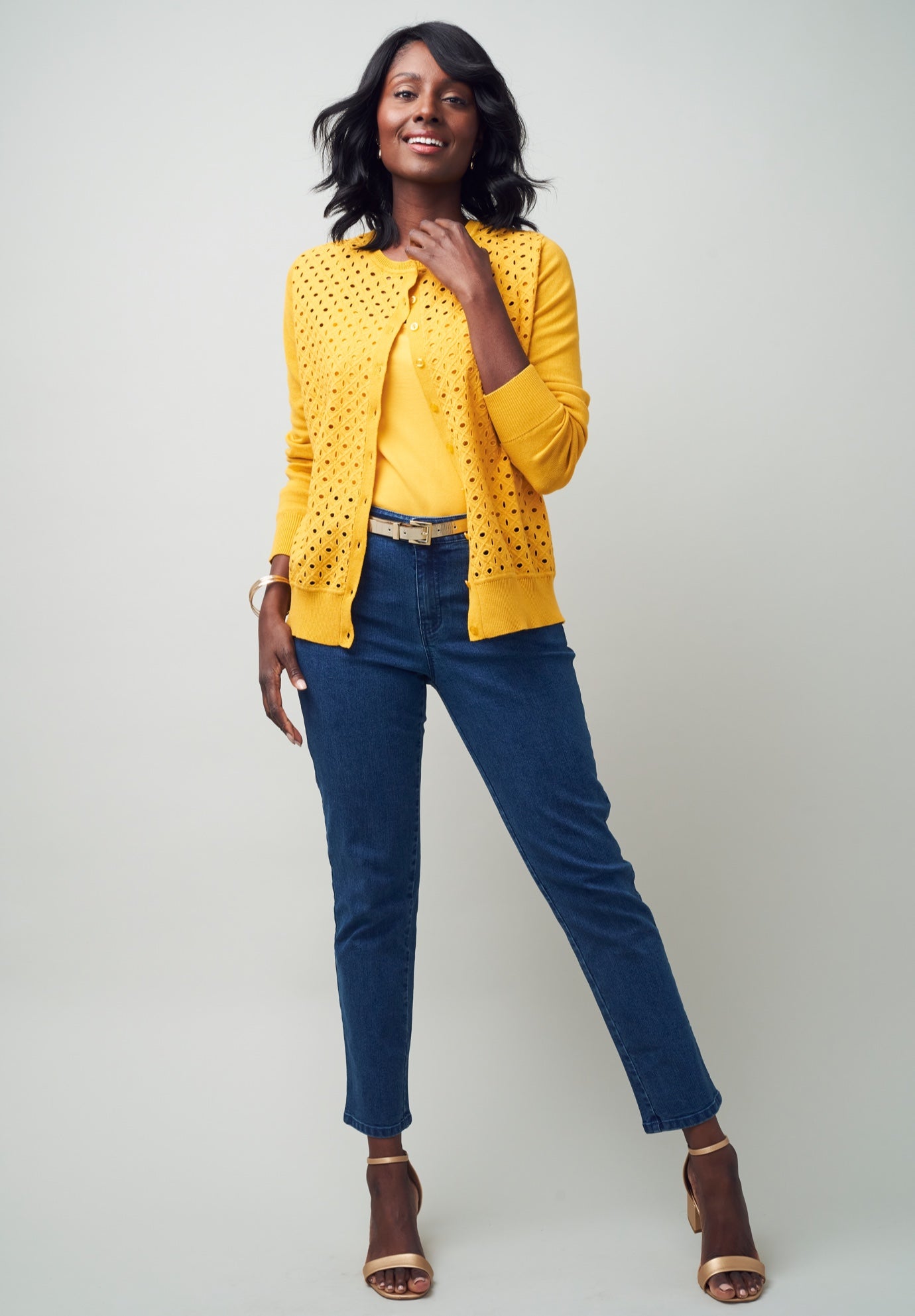 Fine Gauge Eyelet Cardigan image number 1