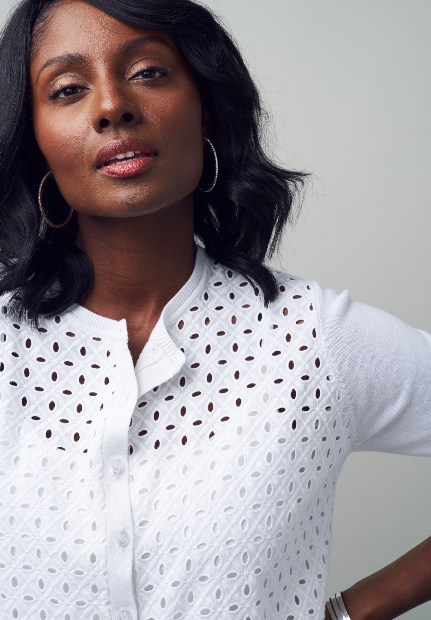 Fine Gauge Eyelet Cardigan image number 0