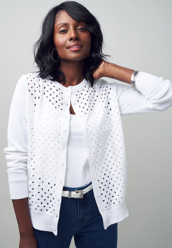 Fine Gauge Eyelet Cardigan image number 1