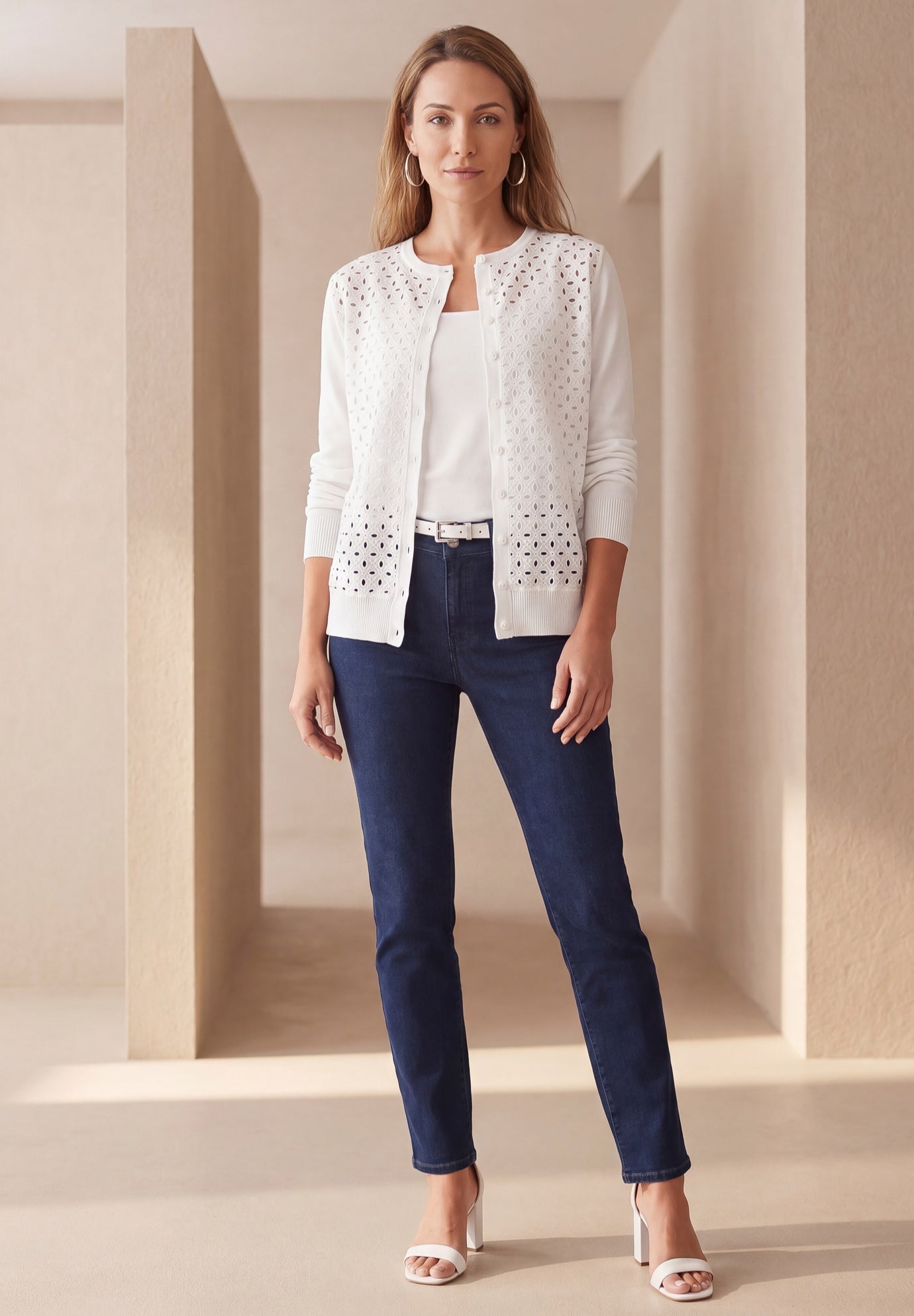 Fine Gauge Eyelet Cardigan image number 0