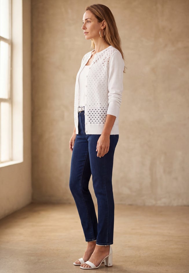 Fine Gauge Eyelet Cardigan image number 1